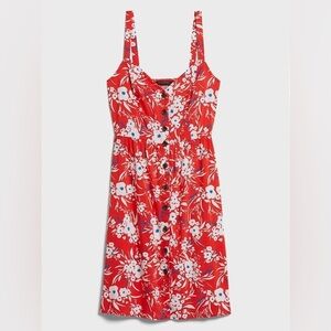 NWT Banana Republic Factory Button Front Dress Floral Red White Sz XS Petite